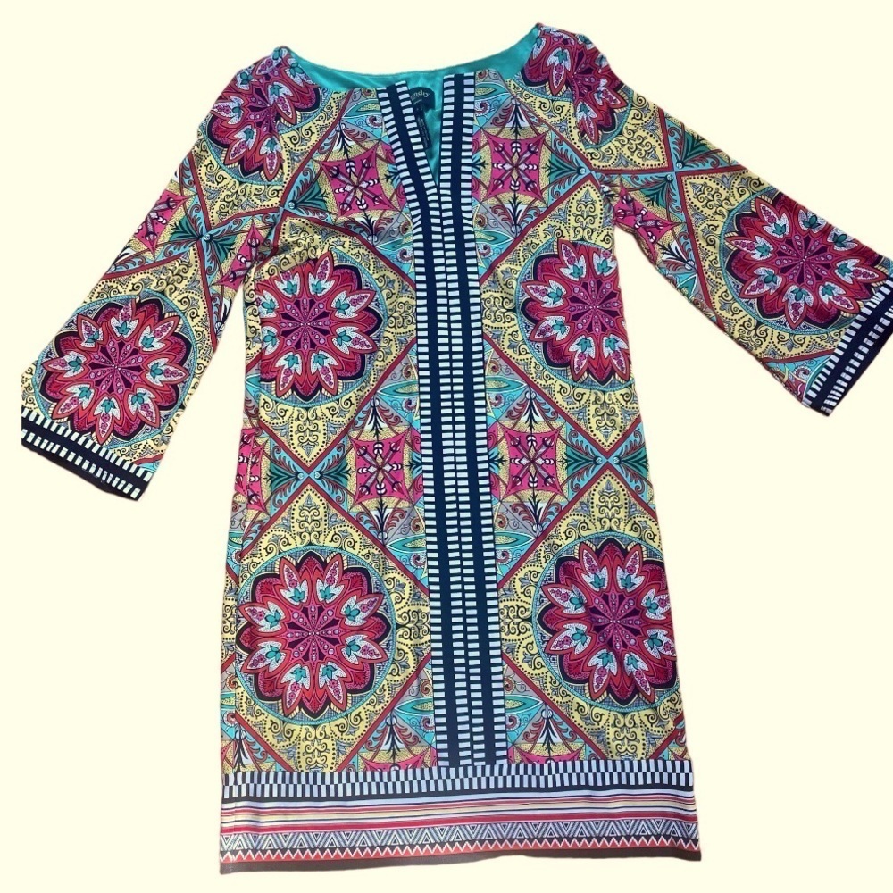 Laundry by Shelli Segal Multicolor Shift Dress 3/4 Sleeve Size 6